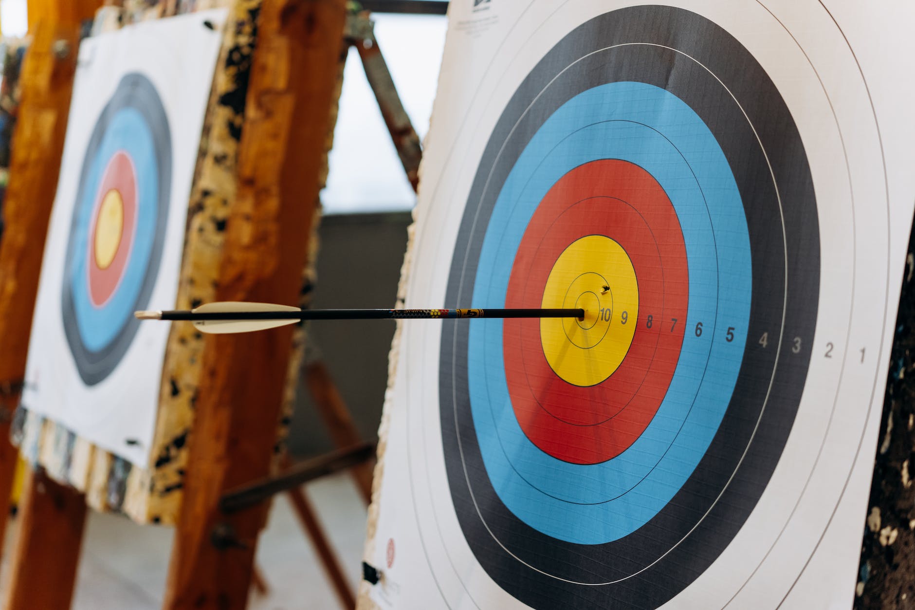Arrow on the Bullseye of the Target, Archery.